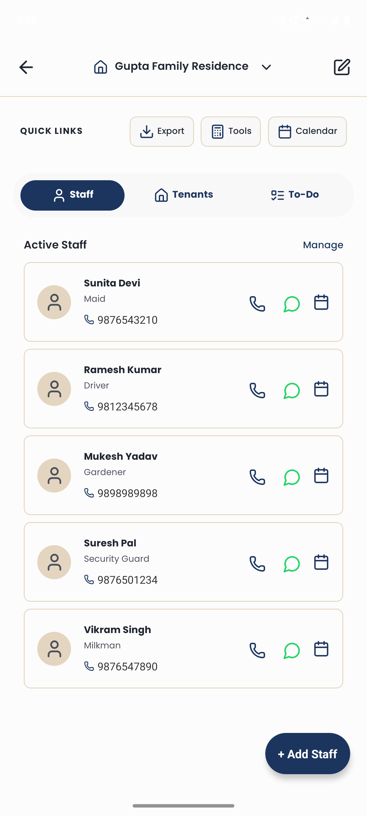 AttendAssist - Staff list